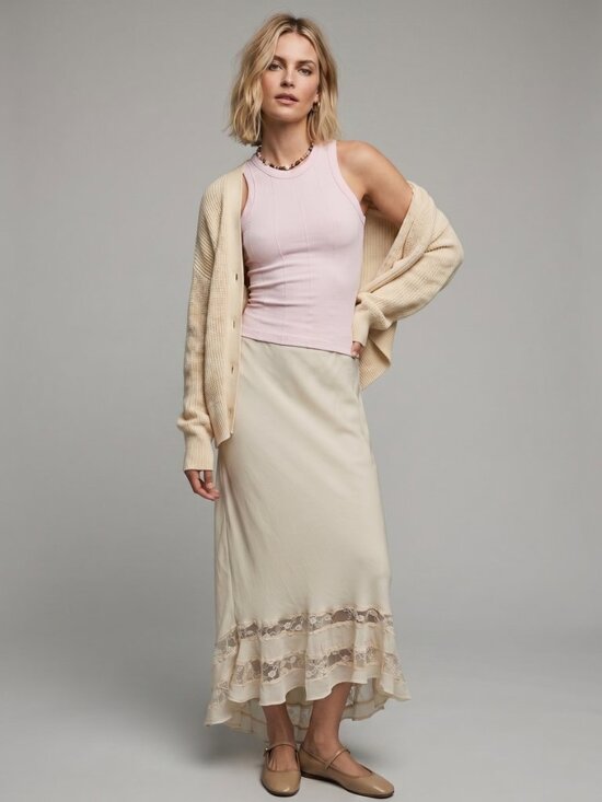 Free People Dresses & Skirts - Free People Long Lost Lover Half Slip Skirt Lace Trim Boho Midi Maxi Cream